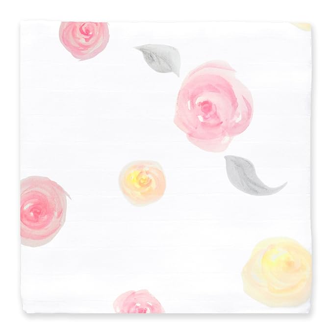 Amazing Baby Muslin Swaddle Blanket, Premium Cotton, Watercolor Roses, Pink, 1 Pack