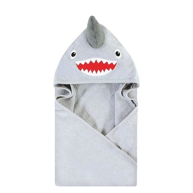 Hudson Baby Unisex Baby Cotton Animal Face Hooded Towel, Shark, One Size