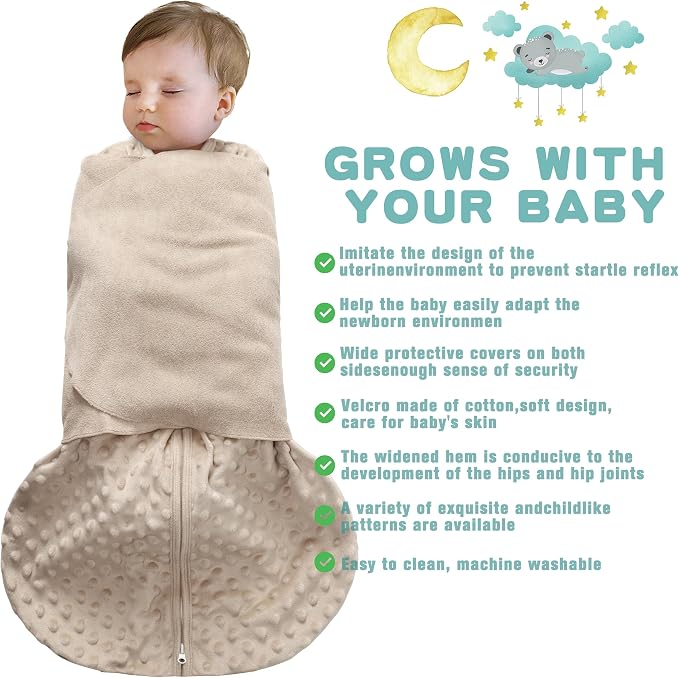 BSTOPPT Fleece Newborn Sleep Sack Baby Swaddle,3-Way Adjustable Wearable Blanket,2 Pack Fleece Swaddling sleeping bag TOG 2.0， (Brown & Dark Green, 0-3 Months)