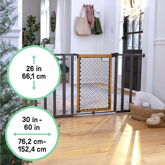 Ingenuity Ingenuity Thruway 60XW Series Extra Wide Safety Pet&Baby Gate,30"-60" Wide,26" Tall,Pressure or Hardware Mounted,Install Wall to Wall in Doorway or Stairway?“Honey Oak Stained Wood&Metal