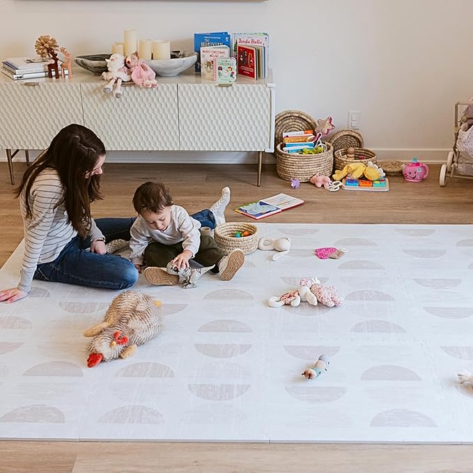 Little Landings Baby Play Mat for Floor - Aura Oat (6x6ft) - Premium EVA Foam Play Mat for Babies & Toddlers (Ages 0-5+) Non-Toxic Playmat for Tummy Time, Crawling & Playroom - Stylish & Comfortable