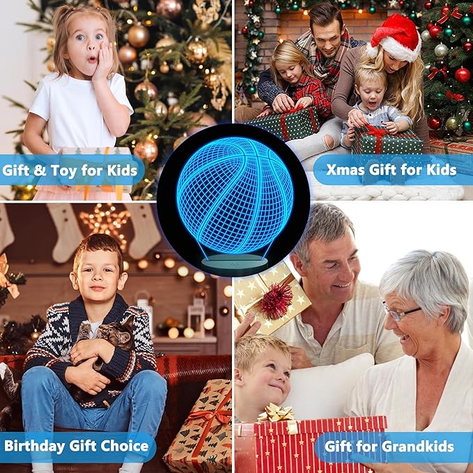 FULLOSUN Basketball 3D Night Light Birthday Gift, Light Up Basketball 3D Illusion Lamp with Remote Control 16 Colors, Mothers Father Gifts Changing Sport Fan Room Decoration Boy Girl