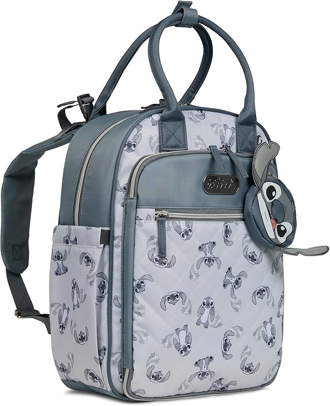 Disney Diaper Bag Backpack with Changing Pad Stich ??16??Nylon Baby Bag for Parents, Insulated Bottle Holders, Multiple Storage Pockets
