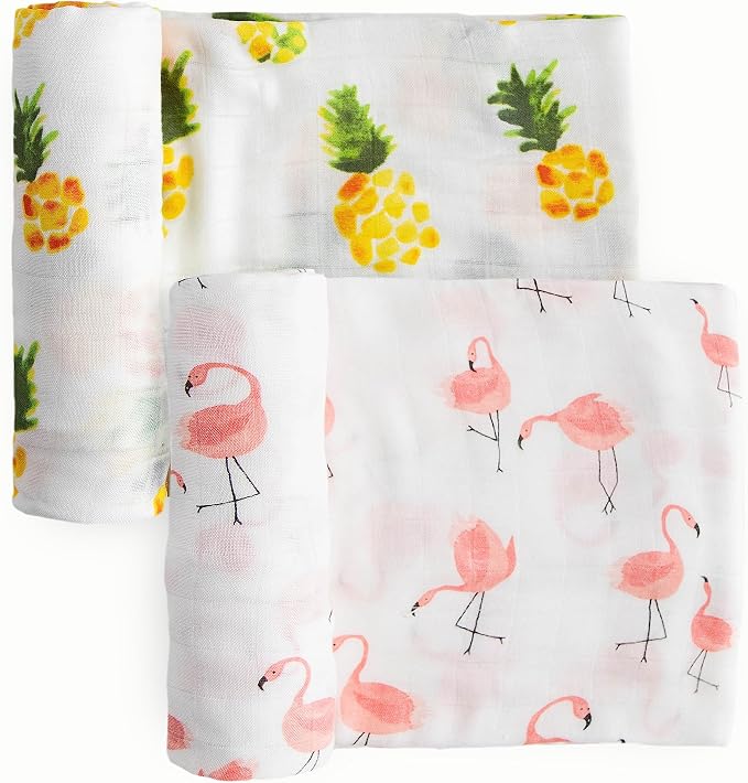Little Unicorn Cotton Muslin Swaddle Blanket Set | Set of 2 | 100% Cotton | Super Soft | Newborns and Infants | Large 47 x 47 | Machine Washable (Pink Ladies)