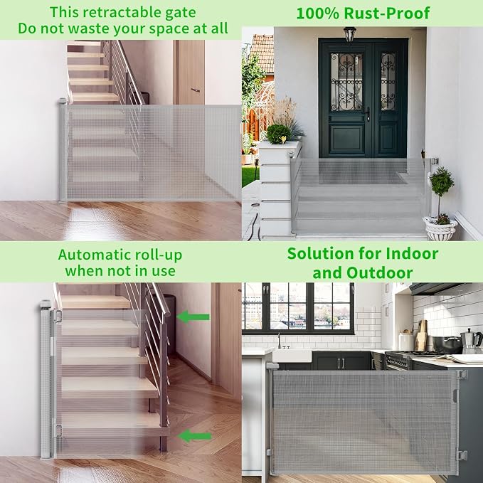 Retractable Baby Gate, Mesh Baby Gate or Mesh Dog Gate, 33" Tall Extends up to 55" Wide, Child Safety Gate for Doorways, Stairs, Hallways, Indoor/Outdoor (Grey, 86CMx140CM)