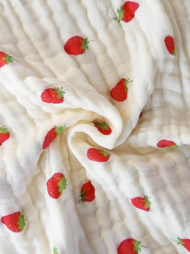 Ultra Soft 6-Layer Muslin 100% Cotton Baby Blanket 41"x41" Breathable Lightweight Strawberry Swaddle Blankets for Baby Toddlers Birthday Gifts All Seasons