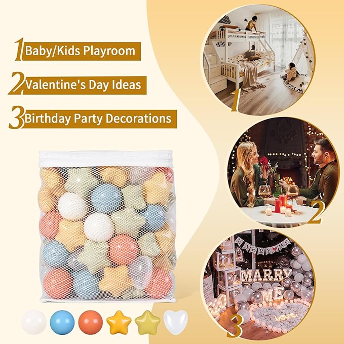 TRENDPLAY Ball Pit Balls Star and Heart Shapes for Toddlers - 50 100 200 500 Count Plastic Balls for Ball Pit Fun and Play