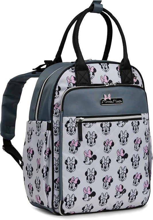 Disney Diaper Bag Backpack with Changing Pad Minnie Mouse ??16??Nylon Baby Bag for Parents, Insulated Bottle Holders, Multiple Storage Pockets