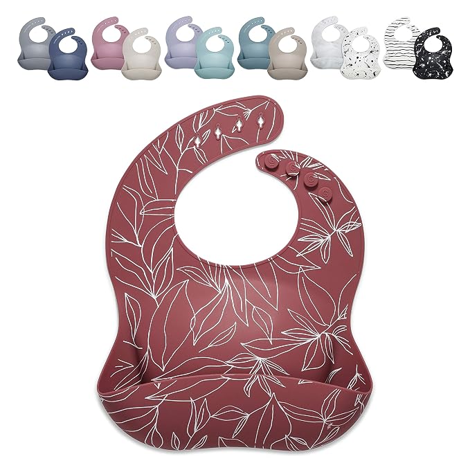 Goobie Baby Silicone Baby Bib with Food Catcher - Adjustable Waterproof Feeding Bib for Babies and Toddlers 4 to 36 Months in Stylish Colors for Girl and Boy - Modern, Soft, Easy to Clean (Foliage)