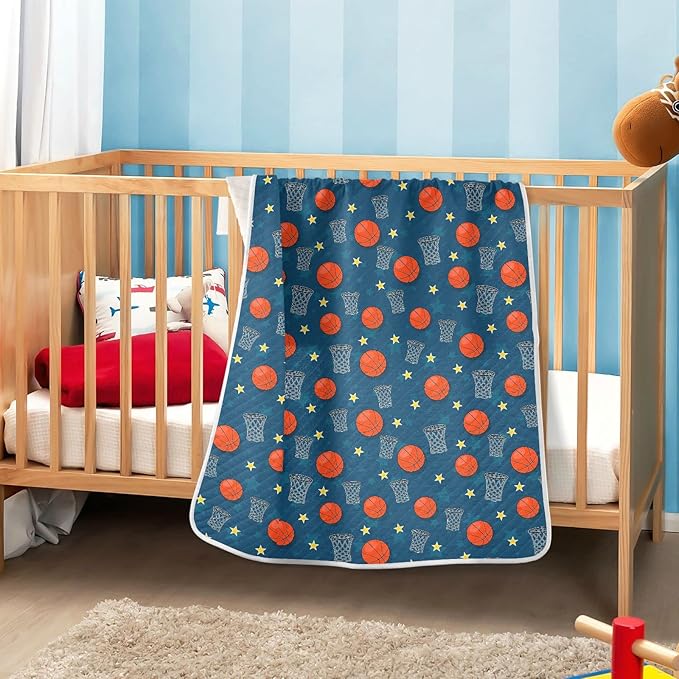 Ollabaky Sports Theme Basketball Baby Blanket for Boys Girls Cotton Throw Blanket Swaddle Blanket for Crib Stroller Nursery Receiving Blanket Infant Toddler Unisex 30"x40"