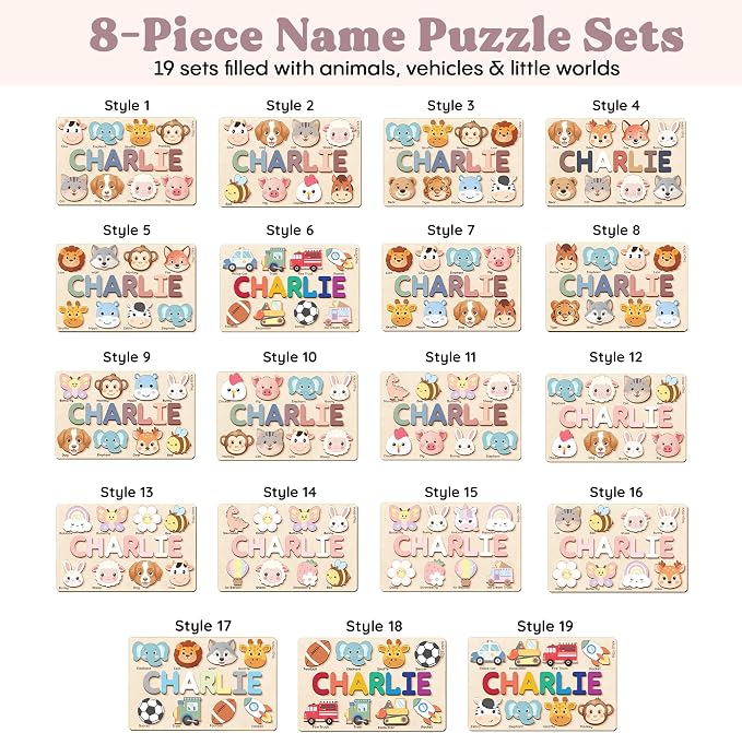 Custom Name Puzzle for Toddlers - Personalized Baby Gift with Animal Art Backdrop | 48 Animal Themes | 1st Birthday Gift for Boy & Girl | Personalized Baby Gifts