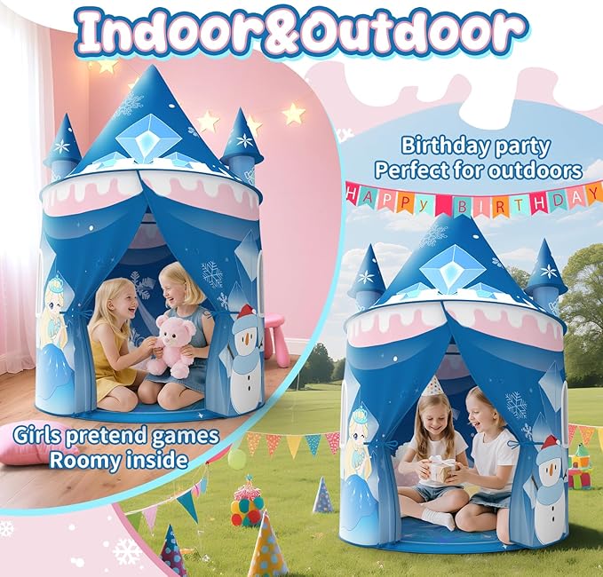 Skirfy Princess Play Tent, Frozen Toy for Girls, Ice Castle Kids Tent Indoor and Outdoor, Large Imaginative Playhouse for Toddler 3+,Christmas Birthday Thanksgiving Gift for Girls-64.2*41.3*41.3 inch