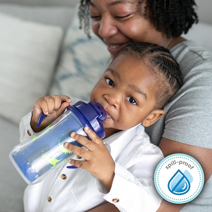 Dr. Brown's Milestones Insulated Sippy Cup with Straw and Handles, Spill-Proof Tumbler with Lid, 2-Pack, Blue, 10 oz/300 mL, BPA Free, 12m+