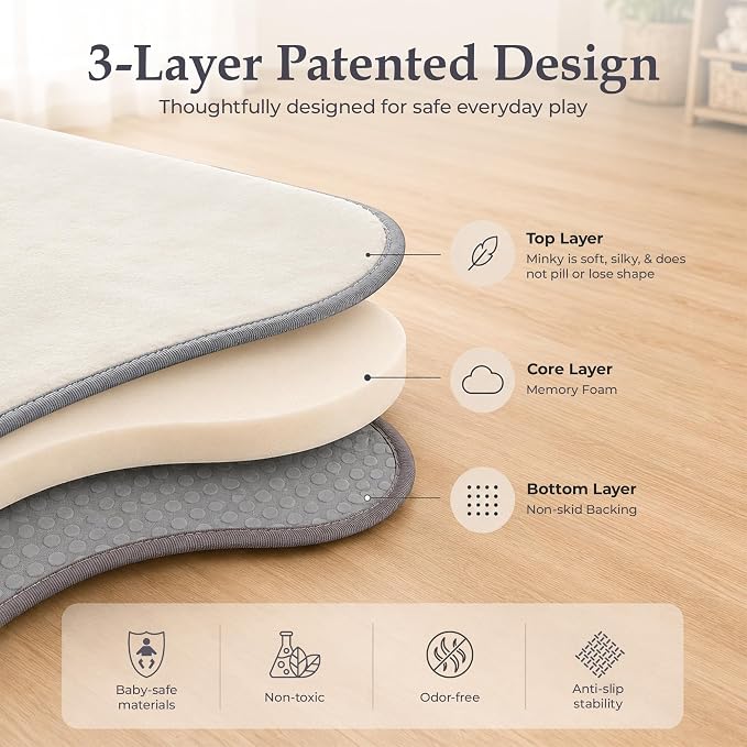 Squishy Mats Baby Play Mat | 36" x 36" Memory Foam Infant Floor Pad with Minky, Folds for Travel – No Small Parts, Non-Slip, Machine Washable, Soft Play Surface for Babies & Toddlers