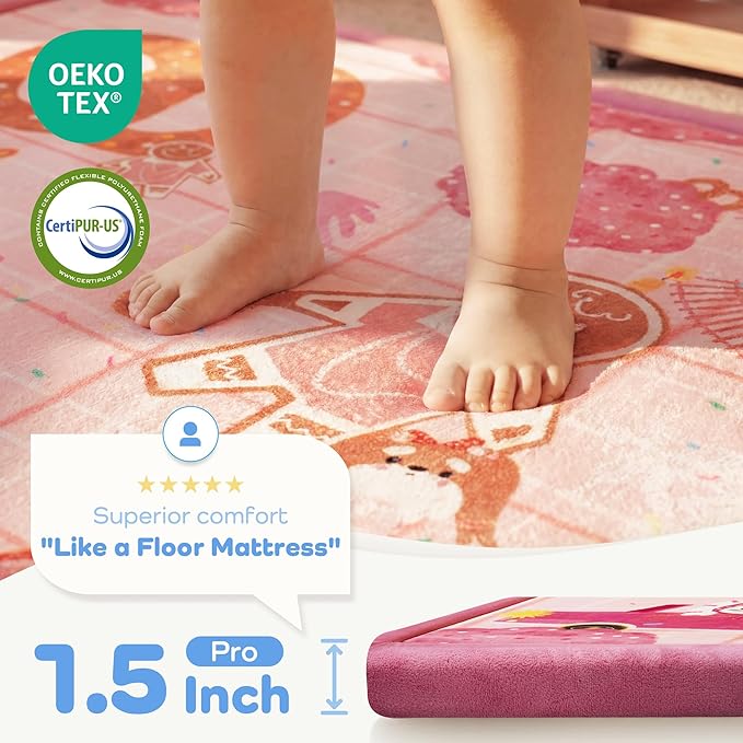 1.5" Thick Educational Extra Large Baby Floor Play Mat 79x158, Flannel Padded Memory Foam Kids Mat, Non-Slip Plush Playmat for Nursery Playroom Classroom (Gingerbread man)
