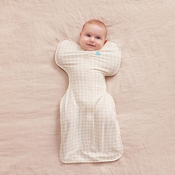 Love to Dream Swaddle UP, Sleep Sack 0-3 Months, Self-Soothing, Improves Sleep, Snug Fit Helps Calm Startle Reflex, Baby Essentials Must Haves Newborn, 1.0 TOG, Small 8-13 lbs, Tan Houndstooth