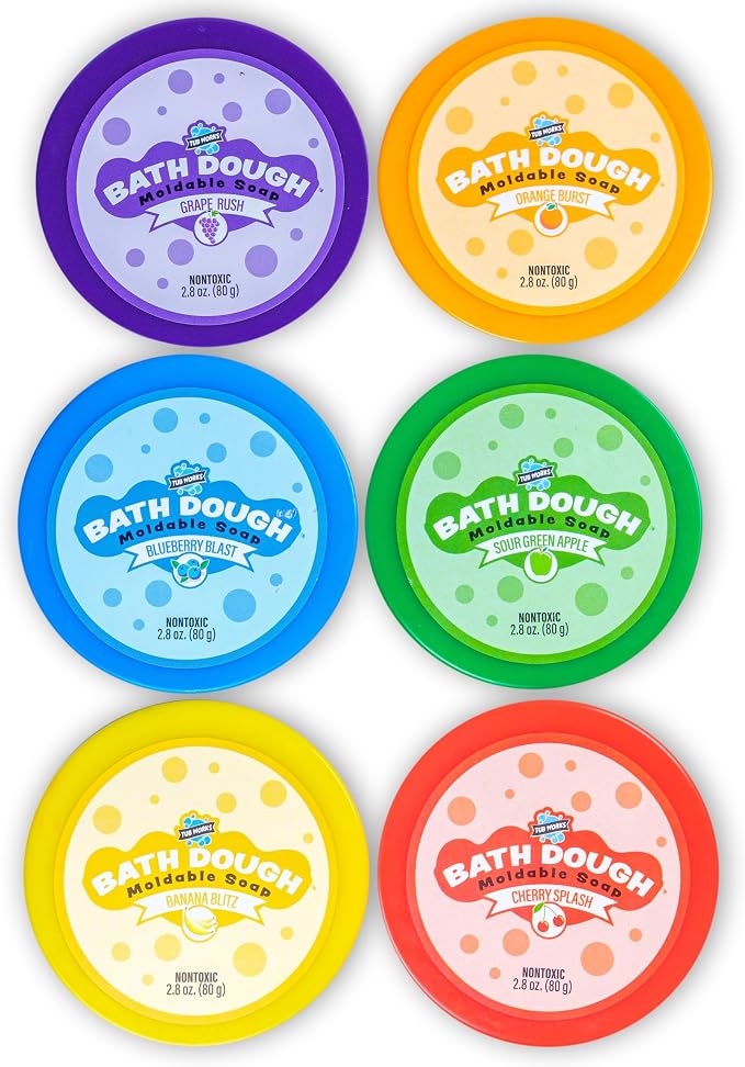 Tub Works® Bath Dough™ Moldable Kids Soap Bath Toy, Variety 6 Pack | Shape, Mold & Create Tub Art with Soapy Dough | Soft & Moldable Kids Bath Soap for Shaping | Sensory Toddler Bathtub Toys