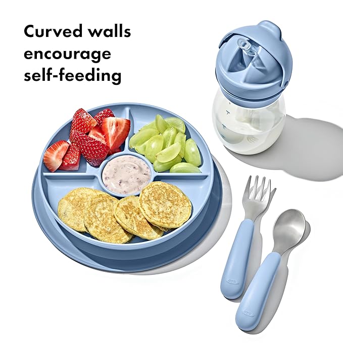 OXO Tot Stick and Stay Suction Divided Plate - Dusk (Pack of 3)