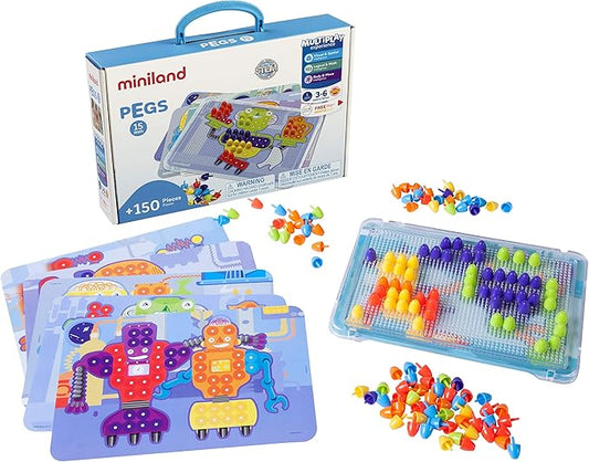 Miniland Educational - Pegs 5/8" Color Pegboard Set (150 Pieces) Board Game for Kids