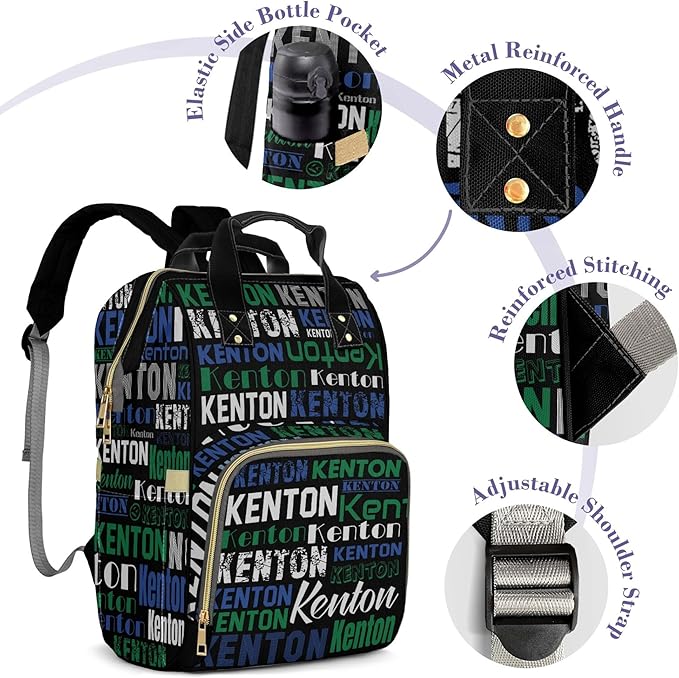 Custom Name Boy Baby Bags, Nylon Personalized Diaper Bag Backpack for Baby Boy Mom, Blue Green, Large Capacity, Waterproof, Multifunctional, Adjustable Shoulder Straps