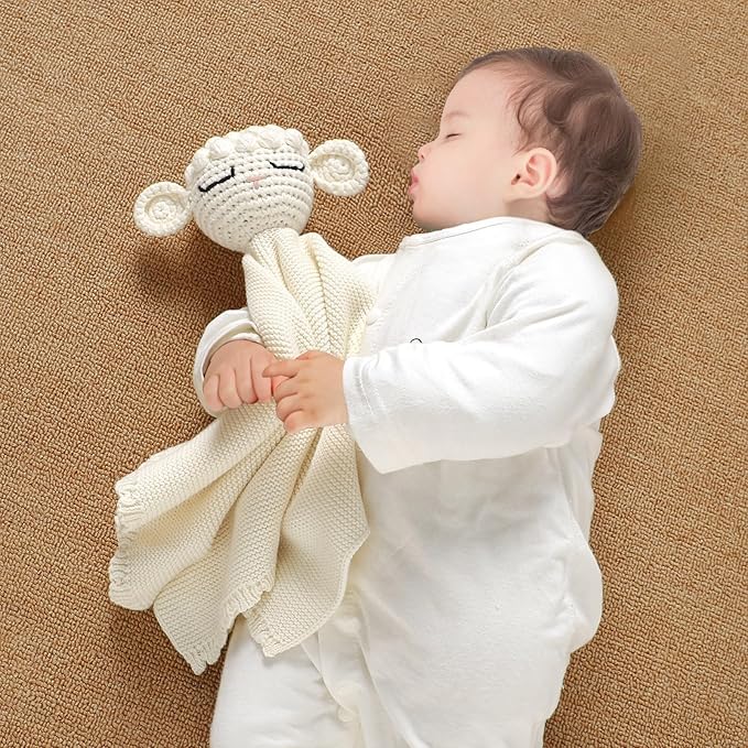Neiwech Sheep Snuggle Loveys for Babies Cotton Baby Security Blanket for Newborn Infant Boys Girls White
