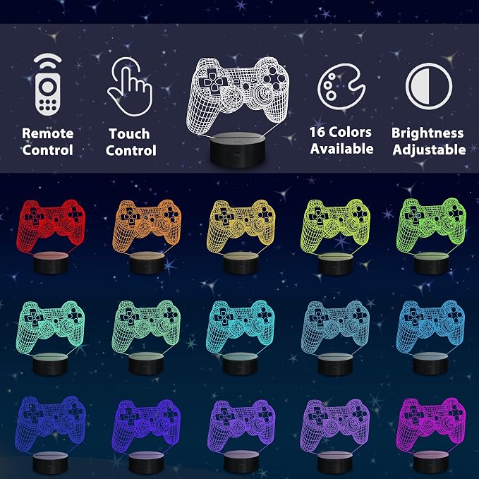 Lampeez 3D Gamepad Lamp Game Console Night Light 3D Illusion lamp for Kids, 16 Colors Changing with Remote, Gaming Room Gamer Gift, Kids Bedroom Decor as Xmas Holiday Birthday Gifts for Boys Girls