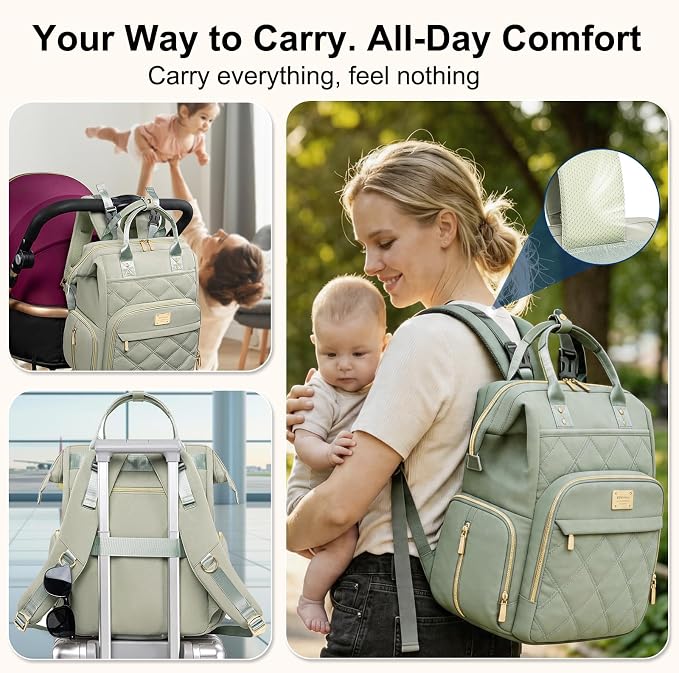 Weitars Diaper Bag Backpack Travel Diaper Backpack, Large Baby Diaper Bag with Changing Pad Baby Bag for Boys Girls (Green)
