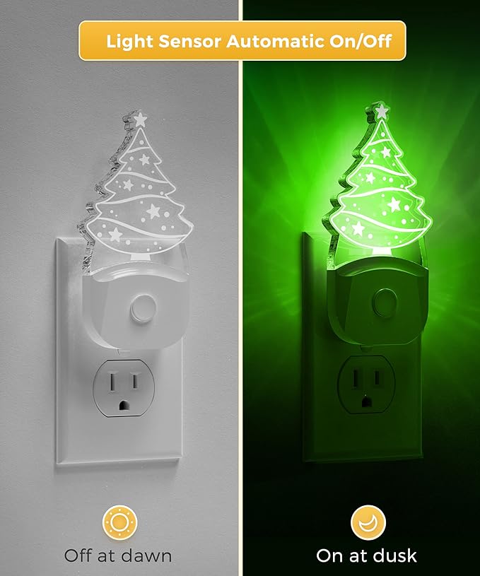 L LOHAS LED Christmas Night Light for Kids[2 Pack], Night Lights Plug into Wall, Dusk to Dawn, RGB & Color Changing & Soft White 3000K, Christmas Décor LED Night Light Gift for Kids, Bedroom, Hallway