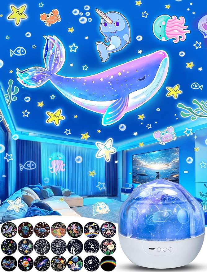 Night Light for Kids + 21 Sets of Films, Kids Night Light Projector for Bedroom, Ceiling, Projector Night Night for Baby Girls with 360° Rotation, Dimmable for Birthday, Christmas, Nursery, Room Decor