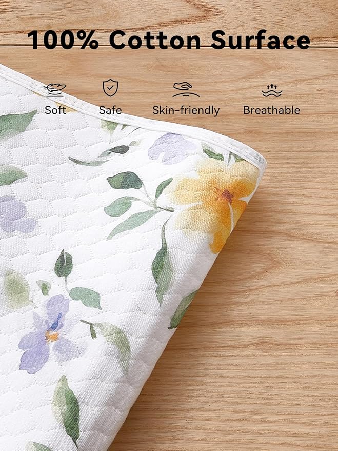 TILLYOU Waterproof Changing Pad Liner, 100% Cotton Washable and Reusable Cloth Diaper Liner, 19.7?�Ã?7.5?? 1 Pack, Flower Whispers
