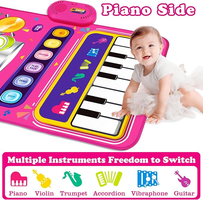 Toys for 1 Year Old Girl Gifts: Baby Piano Mat Toddler Toys Age 1-2 - 2 in 1 Piano Drum Babies Music Mat - Infant Musical Toy 12-18 Months Babies Birthday Easter Gifts for 1 2 3 Year Old Boys Girls