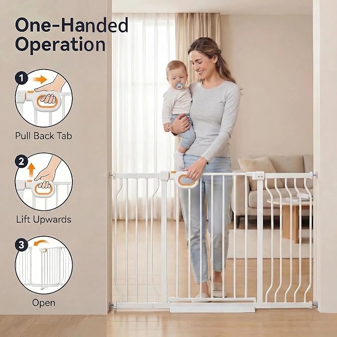 Small Narrow Baby Gate for Stairs 23.8-28.3 Inch Wide Narrow Dog gate No Drilling with Walk-Through Door,White