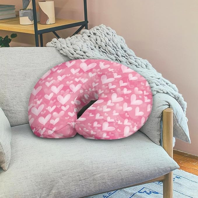 Forchrinse Pink Love Heart Nursing Pillow Cover for Baby Girls Soft Breastfeeding Pillow Cover Washable Infant Feeding Cushion Cover