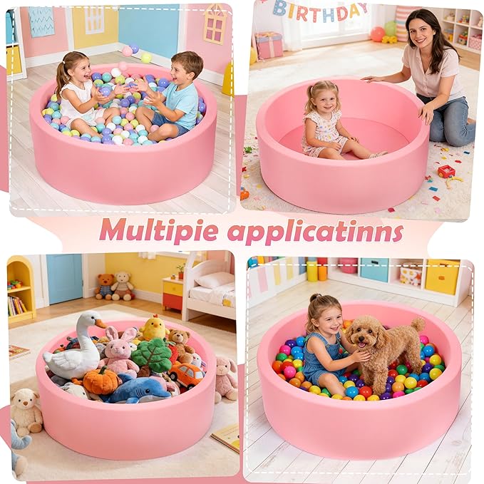 Foam Baby Ball Pit 35.4"x 11.8" for Toddlers, Soft Round Kiddie Playpen Ball Pool for Kids with Soft Memory Sponge for Babies Indoor Game(Balls not Included) Light Pink 35.4IN