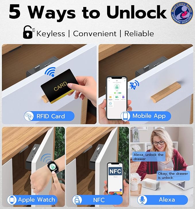 Anweller Baby Proofing Smart Cabinet Locks, Child Proof Hidden Drawer Locks, No Drill Adhesive Magnetic RFID Bluetooth Keyless Lock for Adults File Kitchen Cupboard Closet Liquor - Black