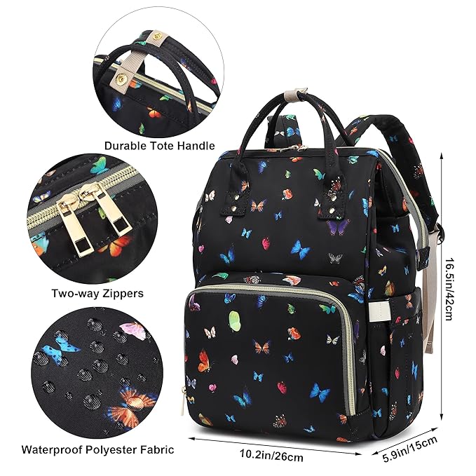 Butterfly Diaper Bag Backpack for Baby Girls, Mom Waterproof Large Nappy Bags for Women
