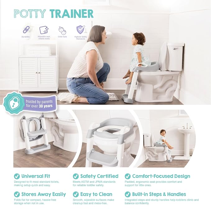 Regalo Toddler Potty Training Seat with Step Stool Ladder, Adjustable Kids Toilet Seat with Cushioned Pad & Handles, Foldable Potty Training Toilet Seat for Toddlers, Fits Standard Toilets