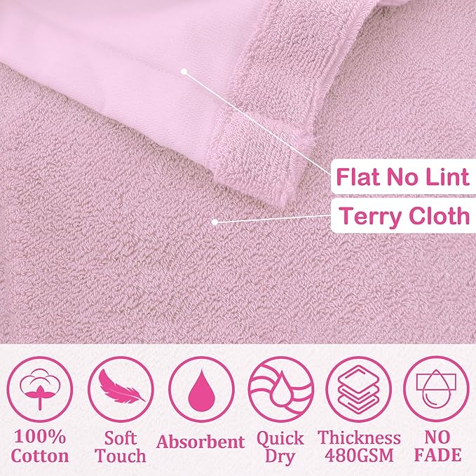 VOOVA & MOVAS Baby Hooded Towel with Bear Ear, 0-24Months | 100% Cotton,Low Lint, Ultra-Soft & Absorbent | Gentle for Sensitive Skin, Bath, Pool & Beach Towel | Newborn (Pink)