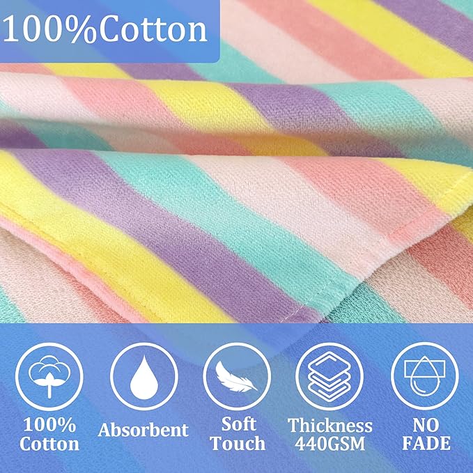 VOOVA & MOVAS Toddler Towel with Hood, 100% Cotton, Oversized (2-4Years,22"X22"),Absorbent Hooded Poncho Towel for Baby,Perfect for Pool | Swimming | Bath | Beach,Colorful Rainbow Stripe