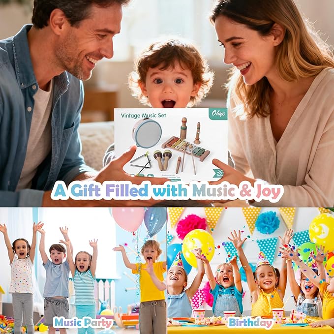 Wooden Musical Instruments Set for Toddlers 1??, Montessori Music Toys with Xylophone, Maracas & Tambourine, Soft Sound Indoor Percussion Toys, Early Learning Gift for Boys Girls