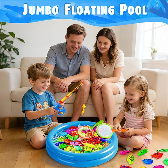 CozyBomB??Magnetic Fishing Toys Game Set for Kids | Water Table Bathtub Kiddie Pool Party Pole Rod Net, Outdoor Plastic Floating Fish, Toddler Bath Color Ocean Sea Animals Birthday Gift Age 3-5 6 4-8