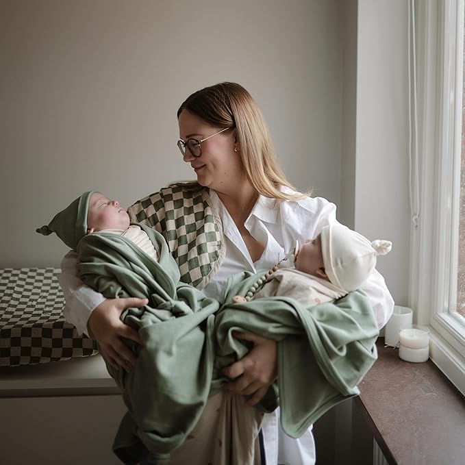 mushie Stretchy Baby Swaddle Blanket | Extra Soft & Snug Fit | 47"x47" (Dried Thyme)