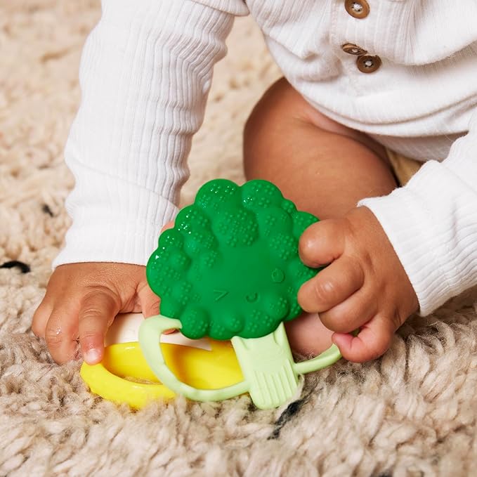 Infantino Lil??Nibbles Textured Silicone Teethers, BPA-Free Baby Teething Toy, Soft, Easy to Hold, Sensory Stimulation for Infants, Banana, Broccoli, Fruit Kabob, 3-Pack Set