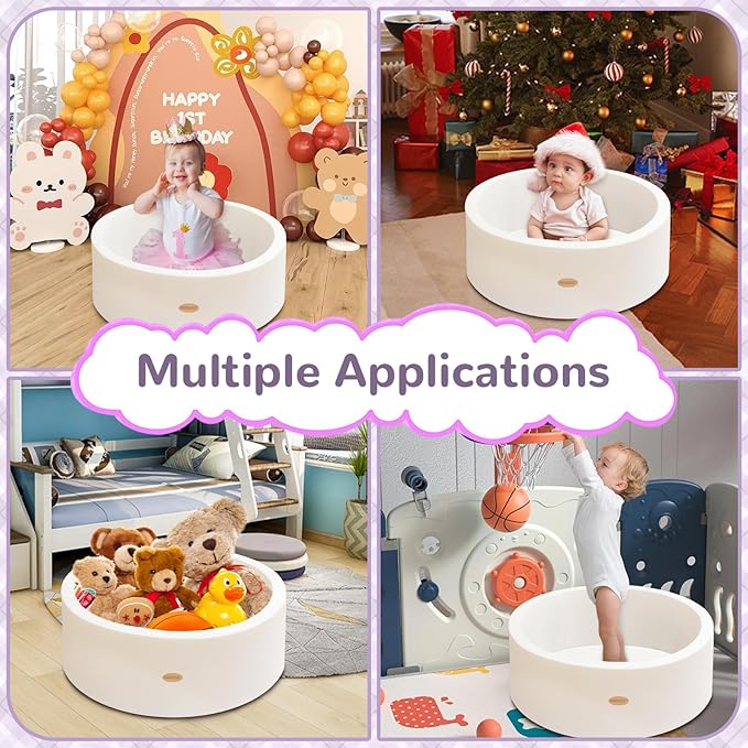 HARBOLLE Baby Ball Pit 27.6" Soft Round Memory Foam Ball Pits NOT Included Balls Indoor Outdoor Playpen for Babies Toddlers Kids Great Gift for Girls Boys, White