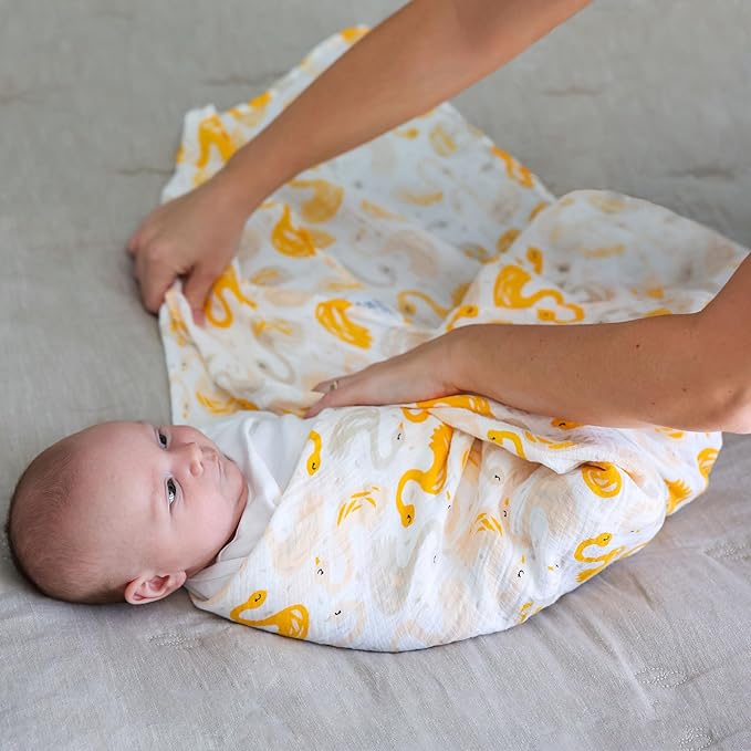 Stork Muslin Swaddle Blankets, Baby Swaddle Wrap for Baby Boys and Girls, 2-Pack Breathable and Skin-Friendly Baby Receiving Blankets, Baby Essentials, Registry & Gift, 40 x 40 inches Stars/Birds