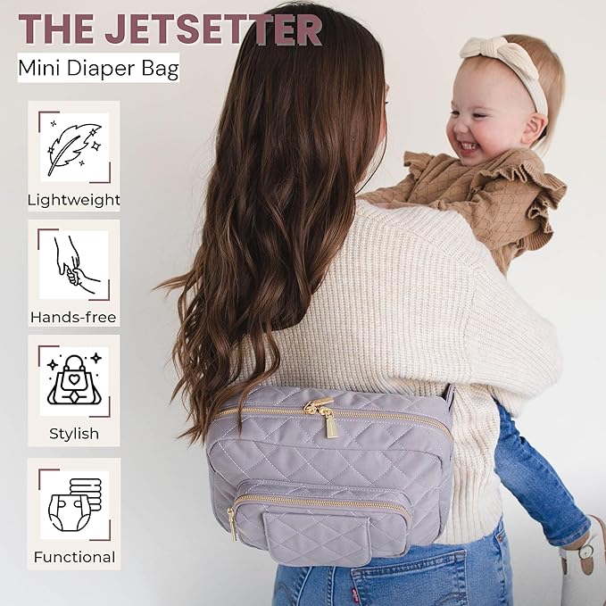 Lion & Light® Small Diaper Bag - Mini Diaper Bag with Portable Changing Pad, Crossbody Bags for Baby & Toddler, GreyTravel-Friendly Baby Tote with Adjustable Strap & Zippered Pockets