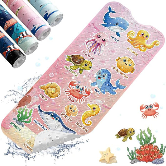XIYUNTE Baby Bath Mat for Tub Non Slip Kids Bath Mat - 40"x16" Extra Long Bathtub Mat Non Slip Kids, Eco-Friendly Toddler Bath Mats with Suction Cups for Secure Grip, Easy to Clean & Easy Drying