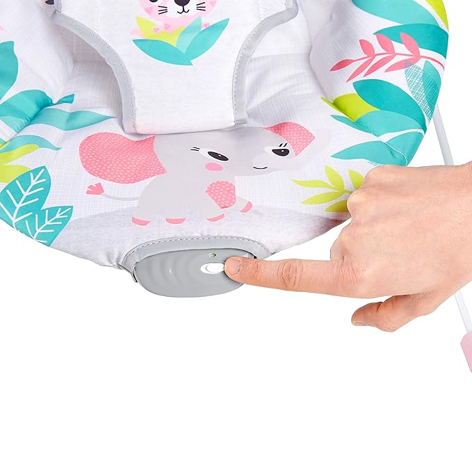 Bright Starts Baby Bouncer Soothing Vibrations Infant Seat - Removable-Toy Bar, Nonslip Feet, 0-6 Months Up to 20 lbs (Flamingo Vibes, Pink)