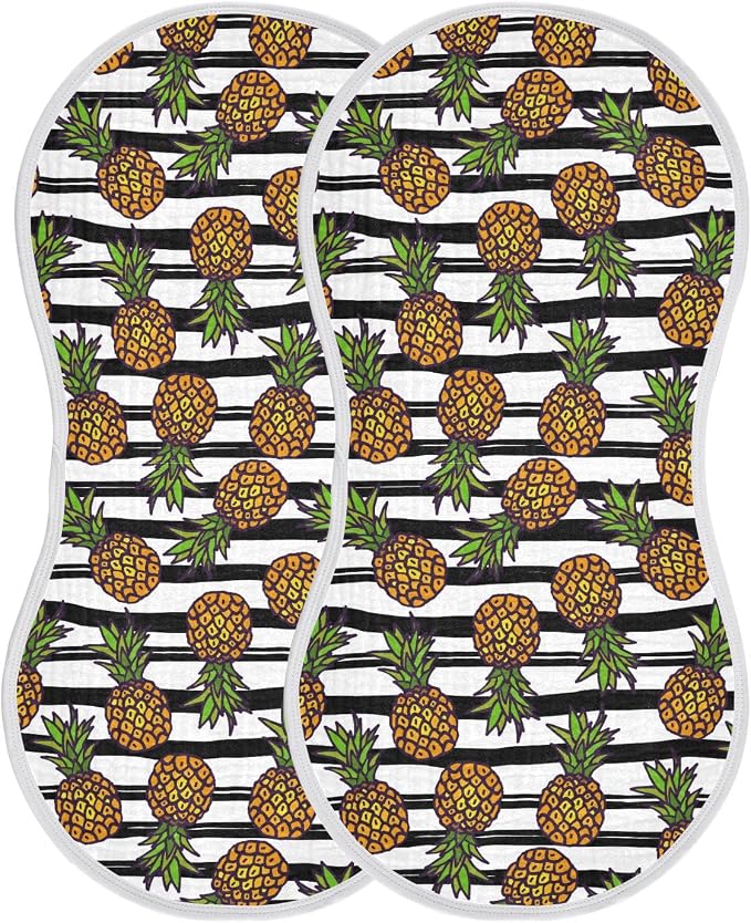 Pineapple Fruits Stripe Muslin Burp Cloths for Baby Boys and Girls - 2-Pack Ultra Absorbent Muslin Washcloths, Newborn Towel, Milk Spit Up Rags, Burp Cloth Bibs, 22 x 11 Inch