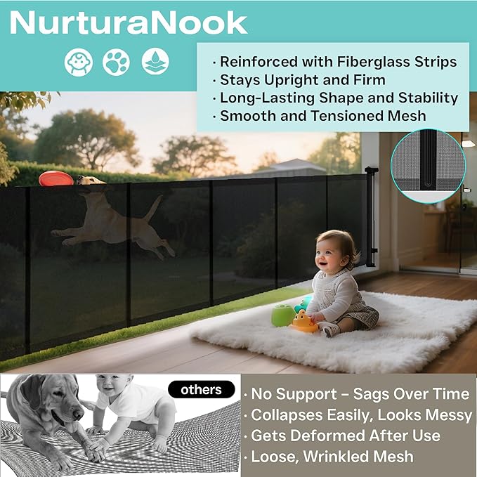 Retractable Baby Gate,Mesh Baby Gate or Mesh Dog Gate,34" Tall,Extends up to 55" Wide,Child Safety Gate for Doorways, Stairs, Hallways, Indoor or Outdoor